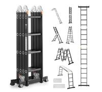 VEVOR Échelle Pliante Polyvalente 7 en 1 Escabeau Télescopique Réglable avec Planche Échafaudage, Barre Équilibre, Hauteur de Portée 4,65 m, Charge 150 kg, Cadre A 4 Marches, pour Extérieur Intérieur