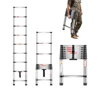 VEVOR Échelle Télescopique, 2540 mm, Escabeau Extensible en Acier Inoxydable, Capacité de Charge 150 kg 75°, Échelle Portable Légère à Rétraction Multi-Boutons, pour Réparation de Maison, Camping-Car