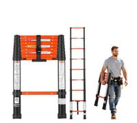 VEVOR Échelle Télescopique 263 cm, Échelle Extensible en Aluminium 150 kg | pour Réparations, Peinture, Camping-Car, Nettoyage Fenêtres, Rétraction à Un Bouton, Marches Antidérapantes, Noir et Orange