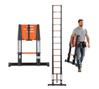 VEVOR Échelle Télescopique 3,8 m, Échelle Extensible en Aluminium 150 kg | pour Réparations, Peinture, Nettoyage Fenêtres, Camping-Car, Rétraction à Un Bouton, Marches Antidérapantes, Noir et Orange