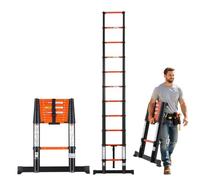 VEVOR Échelle Télescopique 322 cm, Échelle Extensible en Aluminium 150 kg | pour Peinture, Réparations, Nettoyage Fenêtres, Camping-Car, Rétraction à Un Bouton, Marches Antidérapantes, Noir et Orange