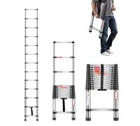 VEVOR Échelle Télescopique, 3740 mm, Escabeau Extensible en Acier Inoxydable, Capacité de Charge 150 kg 75°, Échelle Portable Légère à Rétraction Multi-boutons, pour Réparation de Maison, Camping-car
