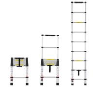 VEVOR Échelle Télescopique Aluminium, 2,6 m, Escabeau Extensible Capacité 170 kg, avec Pieds Antidérapants, Échelle Compacte Portable Pliable Rétraction à Un Bouton, pour Réparation Maison Camping-car