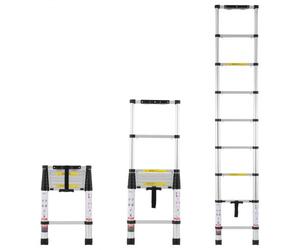 VEVOR Échelle Télescopique Aluminium, 2,6 m, Escabeau Extensible Capacité 170 kg, avec Pieds Antidérapants, Échelle Compacte Portable Pliable Rétraction à Un Bouton, pour Réparation Maison Camping-car