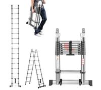 VEVOR Échelle Télescopique Cadre A, 4985 mm, Escabeau Extensible Acier Inoxydable, Charge 170 kg, Échelle Pliable Portable avec Barre d'Équilibre, Rétraction Multi-Boutons, pour Maison, Camping-Car