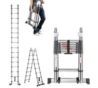 VEVOR Échelle Télescopique Cadre A, 4985 mm, Escabeau Extensible Acier Inoxydable, Charge 170 kg, Échelle Pliable Portable avec Barre d'Équilibre, Rétraction Multi-Boutons, pour Maison, Camping-Car
