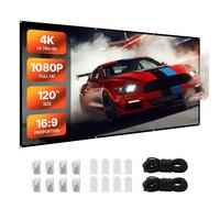 VEVOR Écran de Projection 3048 mm 16:9 4K 1080 HD, Toile de Vidéoprojecteur Murale, Angle de Vision Étendu, avec Crochets et Ruban Adhésif Double Face, pour Cinéma Domicile, Bureau, Classe de Classe