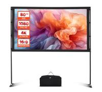 VEVOR Écran de Projection de 203,2 cm avec 2 Pieds, Toile de Projection Portable et Infroissable, Grand Angle de Vision 160°, 16:9 4K HD, avec Sac de Transport, pour Vidéoprojecteurs Cinéma Maison