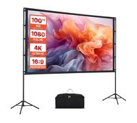 VEVOR Écran de Projection de 254 cm avec 2 Trépieds, Toile de Projection Portable et Infroissable, Grand Angle de Vision 160°, 16:9 4K HD, avec Sac de Transport, pour Vidéoprojecteurs Cinéma Maison