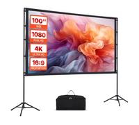 VEVOR Écran de Projection de 254 cm avec 2 Trépieds, Toile de Projection Portable et Infroissable, Grand Angle de Vision 160°, 16:9 4K HD, avec Sac de Transport, pour Vidéoprojecteurs Cinéma Maison