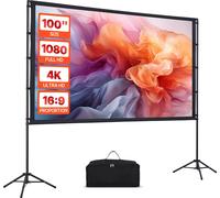 VEVOR Écran de Projection de 254 cm avec 2 Trépieds, Toile de Projection Portable et Infroissable, Grand Angle de Vision 160°, 16:9 4K HD, avec Sac de Transport, pour Vidéoprojecteurs Cinéma Maison