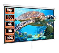 VEVOR Écran de Projection Enroulable Manuel 100 Pouces 16:9 HD 4K Toile de Vidéoprojecteur Anti-Plis Grand Angle de Vision Montage Mural Image Détaillée pour Cinéma Domicile Maison Soirée Intérieur