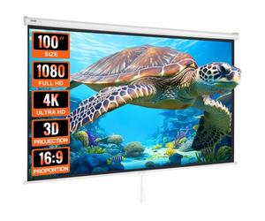 VEVOR Écran de Projection Enroulable Manuel 100 pouces 16:9 HD 4K Toile de Vidéoprojecteur Anti-Plis Grand Angle de Vision Montage Mural Image Détaillée pour Cinéma Domicile Maison Soirée Intérieur
