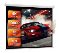 VEVOR Écran de Projection Manuel 1829 mm 4:3 4K 1080 HD, Toile de Vidéoprojecteur Murale, Rétractable avec Câble de Traction, Angle de Vision Étendu, pour Cinéma Domicile, Bureau, Classe de Classe