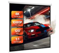 VEVOR Écran de Projection Manuel 3048 mm 1:1 4K 1080 HD, Toile de Vidéoprojecteur Murale, Rétractable avec Câble de Traction, Angle de Vision Étendu, pour Cinéma Domicile, Bureau, Classe de Classe