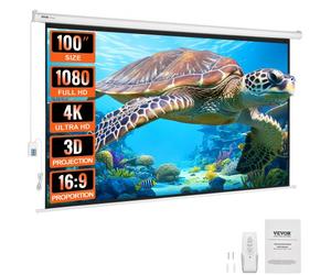 VEVOR Écran de Projection Motorisé 254 cm 16:9 HD 4K 1080 Toile de Projection Anti-Plis avec Télécommande Grand Angle de Vision Montage Mural Direct pour Vidéoprojecteurs Cinéma Maison Intérieur