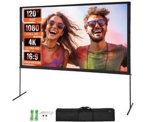 VEVOR Écran de Projection sur Pied 304,8 cm 16:9 HD Toile de Projection Portable Double Face Anti-Plis Grand Angle de Vision avec Sac de Rangement pour Vidéoprojecteurs Cinéma Maison et en Plein Air