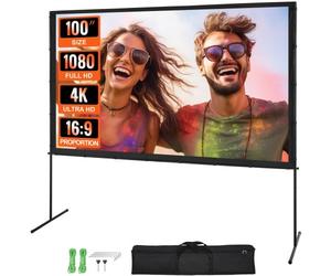 VEVOR Écran de Projection sur Pied Portable 254 cm 16:9 HD Toile de Projection Double Face Anti-Plis Grand Angle de Vision avec Sac de Rangement pour Vidéoprojecteurs Cinéma Maison et en Plein Air