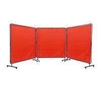 VEVOR Écran de Soudage Mobile 1,8x1,8 m 3 Panneaux Rideau à Cadre Rouge pour Soudure Atelier, Industrie, Protection UV 6 Niveaux, en Vinyle Ignifuge, sur 12 Roues Pivotantes (6 Verrouillables)