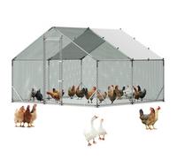 VEVOR Enclos Poulailler en Métal 3 x 3 x 2 m Parc à Poules Grillagé avec Couverture, Structure Robuste, Toit en Pente, Grande Cage Extérieur pour Poules, Canards, Lapins, Volailles, de Jardin, Ferme