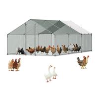 VEVOR Enclos Poulailler en Métal 3 x 6 x 2 m Parc à Poules Grillagé avec Couverture, Verrou de Sécurité, Toit en Pente, Grande Cage Extérieur pour Poules, Canards, Lapins, Volailles, de Jardin, Ferme