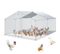 VEVOR Enclos Poulailler Extérieur Métal 400x300x200 cm Grand Enclos à Poules Bâche Imperméable Toit en Pointe Enclos Parc Grillagé Double Porte pour Oies, Canards, Lapins, Animaux de Compagnie, Argent