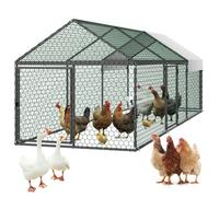VEVOR Enclos Poulailler Métal 1x3x0,99 m Parc Grillagé Capacité 6-8 Poules pour Usage Extérieur, Jardin, Ferme, Compatible avec Canards, Lapins, Oies, avec Bâche Étanche en PE, 3 Portes, Toit en Pente