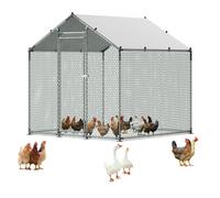 VEVOR Enclos Poulailler Métal 2x2x2 m Parc Grillagé à Poule Toit en Forme de Pente Grande Cage Extérieur pour Poules, Canards, Lapins, Volailles, dans Jardin, Ferme, avec Bâche, Verrou de Sécurité