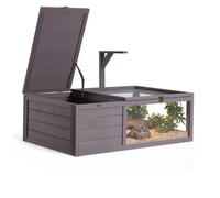 VEVOR Enclos Tortue Bois 2 Zones Maison Tortue Terrestre avec Bac Amovible | Pour Petits Animaux Reptiles Intérieur et Extérieur, avec Support de Lampe, Toit Ouvrant, Fenêtre d'Observation Acrylique