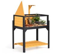 VEVOR Enclos Tortue Bois 2 Zones Maison Tortue Terrestre avec Support Lampe pour Petits Animaux, Reptiles, Intérieur Extérieur, avec Étagère de Rangement, Toit Ouvrant, Fenêtre d'Observation Acrylique