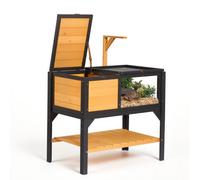 VEVOR Enclos Tortue Bois 2 Zones Maison Tortue Terrestre Étagère Rangement pour Petits Animaux, Reptiles Intérieur et Extérieur, avec Support de Lampe, Toit Ouvrant, Fenêtre d'Observation Acrylique