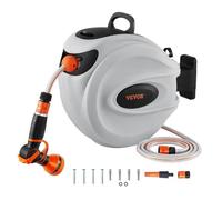 VEVOR Enrouleur Tuyau Arrosage Mural 35 m x 12 mm Support Pivotant 180° Dévidoir de Tuyaux d'Eau Buse à 9 Modèles 3 Adaptateurs Rapides Rembobinage Auto avec Verrou pour Arroser Pelouse Jardin Voiture
