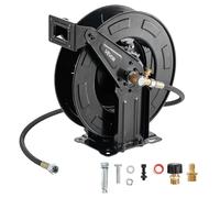 VEVOR Enrouleur de Tuyau pour Nettoyeur Haute Pression 15,2 m x 9,5 mm, Dévidoir Rétractable Acier, Montage sur Mur, Sol, Pression 275,8 bar, Enroulement Automatique pour Lavage Voiture, Sol, Jardin
