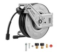 VEVOR Enrouleur de Tuyau pour Nettoyeur Haute Pression 19,8 m x 6,4 mm, Dévidoir Rétractable Acier, Montage sur Mur, Sol, Pression 220,6 bar, Enroulement Automatique pour Lavage Voiture, Sol, Jardin