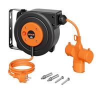VEVOR Enrouleur Électrique Automatique 10 m 1,5 mm² Rallonge Rétractable | Pour Montage Mur Plafond, Protection Surchauffe, Câble Alimentation Orange, avec Connecteur à 3 Prises, Support Pivotant 180°