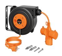 VEVOR Enrouleur Électrique Automatique 10 m 1,5 mm² Rallonge Rétractable pour Montage Mur Plafond, Protection Surchauffe, Câble Alimentation Orange, avec Connecteur à 3 Prises, Support Pivotant 180°