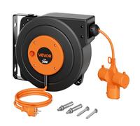 VEVOR Enrouleur Électrique Automatique 20 m 1,5 mm² Rallonge Rétractable | Pour Montage Mur Plafond, Protection Surchauffe, Câble Alimentation Orange, avec Connecteur à 3 Prises, Support Pivotant 180°