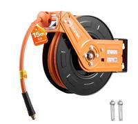 VEVOR Enrouleur Tuyau Air Comprimé 15 m x 9,5 mm Dévidoir Tuyaux Compresseur Air Pression Max 20,7 bar Enrouleur Automatique Tuyaux Caoutchouc, Fixation Plafond Mur, Tuyau d'Arrivée 1 m, Bras Simple