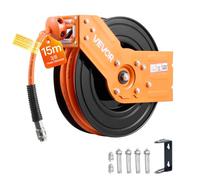 VEVOR Enrouleur Tuyau Air Comprimé 15 m x 9,5 mm Dévidoir Tuyaux Compresseur Air Pression Max 20,7 bar Enrouleur Automatique Tuyaux Hybrides avec Tuyau Arrivé 1,52 m, Fixation Mur Plafond, Bras Simple
