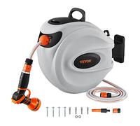 VEVOR Enrouleur Tuyau Arrosage Mural 25 m x 12 mm Support Pivotant 180° Dévidoir de Tuyaux d'Eau Buse à 9 Modèles 3 Adaptateurs Rapides Rembobinage Auto avec Verrou pour Arroser Pelouse Jardin Voiture