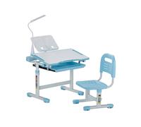 Ensemble Chaise et Bureau pour Enfants-VEVOR-avec Lampe de Table-Hauteur Réglable et Inclinés de 0 à 40°-Bleu