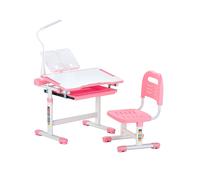 VEVOR Ensemble chaise et bureau pour enfant lampe de table hauteur réglable rose