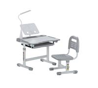 VEVOR Ensemble Chaise et Bureau pour Enfants avec Lampe de Table, Table et Chaise d'étude, Hauteur réglable et inclinés de 0 à 40°, pour Lecture, Apprentissage, pour Chambre et Salle d'étude, Gris