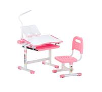 VEVOR Ensemble chaise et bureau pour enfants avec lampe de table, table et chaise d'étude, hauteur réglable et inclinés de 0 à 40°, pour lecture, apprentissage, pour chambre et salle d'étude, rose