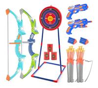 VEVOR Ensemble d'arc et flèches pour enfants, lot de 2, kit tir à l'arc lumineux LED, 20 flèches à ventouse, cible debout, 2 carquois, 20 balles souples, 3 canettes de cible pour garçons filles 6+ ans