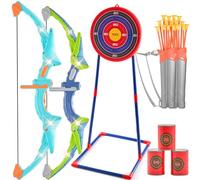 VEVOR Ensemble d'arc flèches pour Enfants, Lot de 2, kit tir à l'arc Lumineux LED, 20 flèches à Ventouse, Cible Debout, 2 carquois, 3 canettes de Cible, Jouet extérieur pour garçons, Filles 6-10 Ans