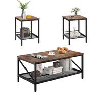 VEVOR Lot de 3 Tables de Salon, Table Basse Industrielle de 105 x 60 x 46 cm avec 2 Bouts de Canapé Carrées de 45 x 45 x 56,5 cm, avec Pieds en Métal, Meuble pour Bureau, Salon et Appartement