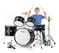 VEVOR Kit de batterie pour enfants 406 mm 5PCS – toms basses, caisse claire, cymbales, siège, noir