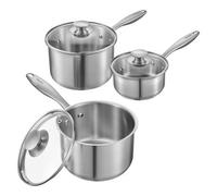 VEVOR Ensemble de Casseroles en Acier Inoxydable 0,95/1,9/2,8 L, Antiadhésive, avec Couvercle en Verre et Poignée Ergonomique, Lavable au Lave-vaisselle, Compatible avec Four et Plaque à Induction