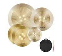 VEVOR Ensemble de Cymbales Batterie, Cymbale Charleston 355 mm, Crash 400 mm, Ride 505 mm, Splash 254 mm, avec Baguettes, Sac Rangement, Lot de 4 Cymbales Alliage pour Batteur, Couleur Cuivre Brillant